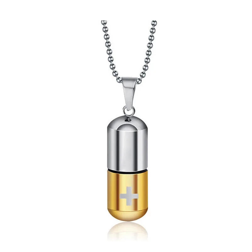 

Punk Love Pill Cross Capsule Design Stainless Steel Pendant Necklace