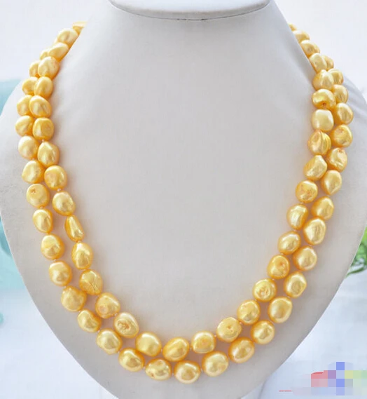 

Wholesale FREE SHIPPING P4975 2row 22" 13mm yellow baroque freshwater pearl necklace