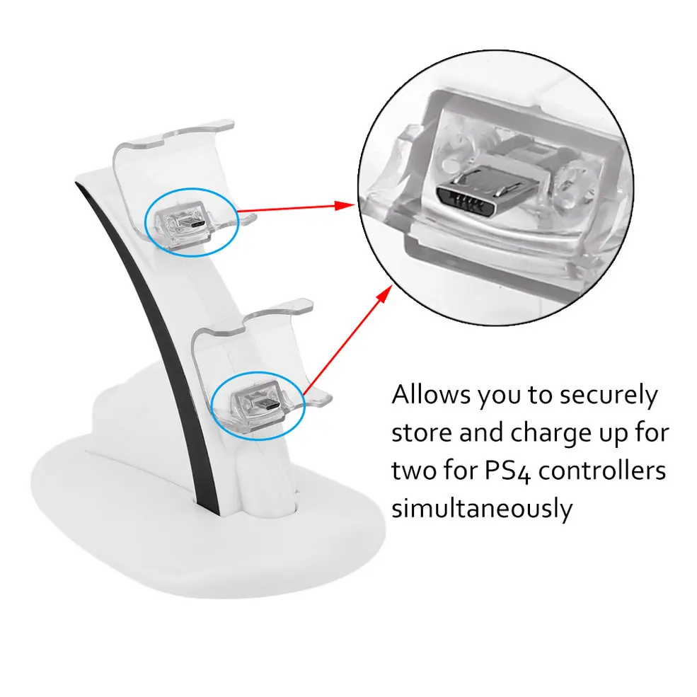 

5PCS LED Micro USB Dual Dock Charging Charger Stand White For PS 4 Slim Controller