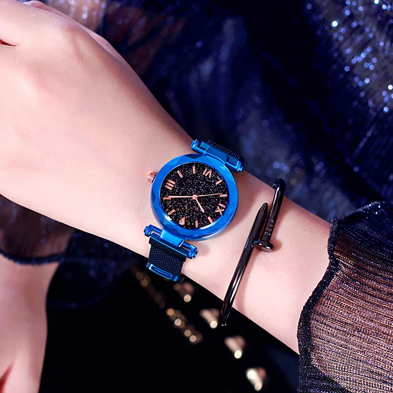 blue Роскошные часы с магнитным ремешком, женские часы, женские наручные часы, женские винтажные платья, наручные часы, часы, подарок для девушек, relogio feminino - Цвет: blue