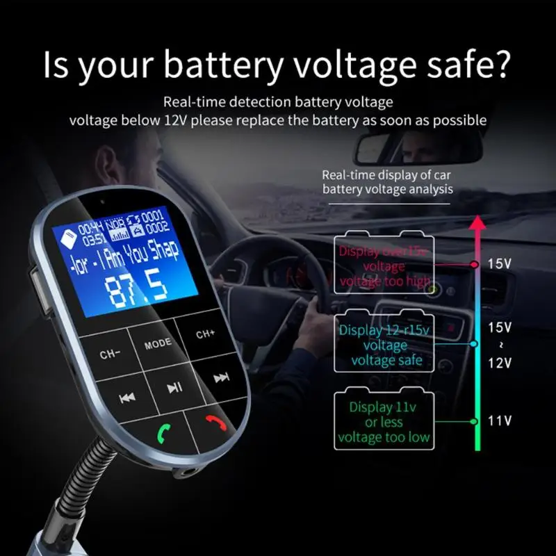 1," ЖК-дисплей BC37 Bluetooth fm-передатчик беспроводной модулятор громкой связи автомобильный комплект MP3-плеер двойной USB зарядное устройство дропшиппинг