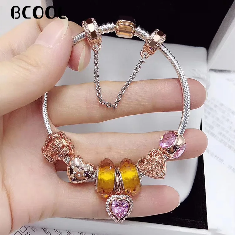 

BCOOL DIY Jewelry Charm Fashion 1:1 Silver 925 Original Bracelet, Suitable For Women Love Crystal Beads Bracelet Jewelry Gifts