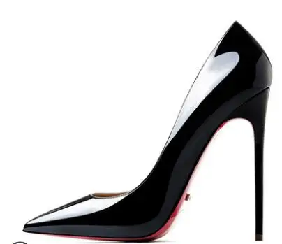 black 12cm Весенне-летние женские пикантные туфли-лодочки; Яркие туфли из натуральной кожи на высоком каблуке 12 см; свадебные туфли с красной подошвой на каблуке; серебристые женские туфли на шпильке из органической кожи - Цвет: black 12cm