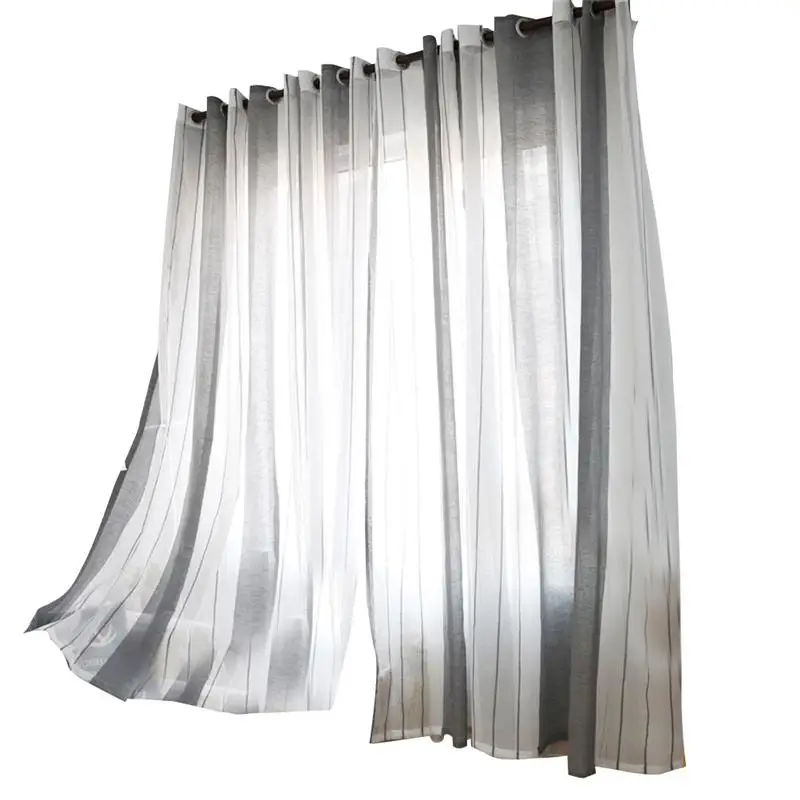 

100x250cm Linen Stripe Window Tulle Window Sheer Vertical with Rod Pocket Voile Curtains for Bedroom Living Room