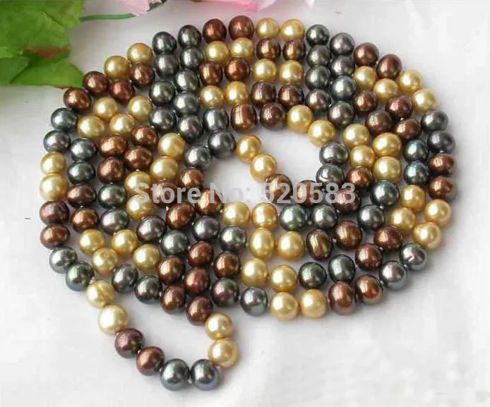 

50" 9MM COFFEE GOLD BLACK ROUND FRESHWATER CULTURED PEARL NECKLACE