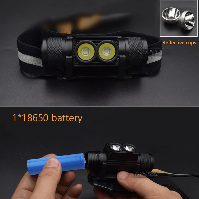 2 CREE XM-L2 LED Headlamp USB Charging Interface Cycling Headlight 9 Mode Dimming Head Torch Camping Fishing Flashlight