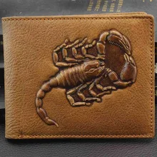 Винтажный стиль скорпион из натуральной кожи Двойные Бумажник для денег и карт поперечные