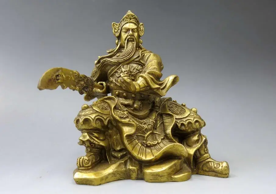

China brass sculpture carved dragon copper Martial god of wealth Guan Yu Statue