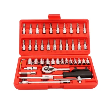 

46pcs In 1 Wrench Socket Sleeves Professional Car Bus Truck DIY Repair Hand Tools Ratchet Wrench Screwdriver Set Slotted Cross