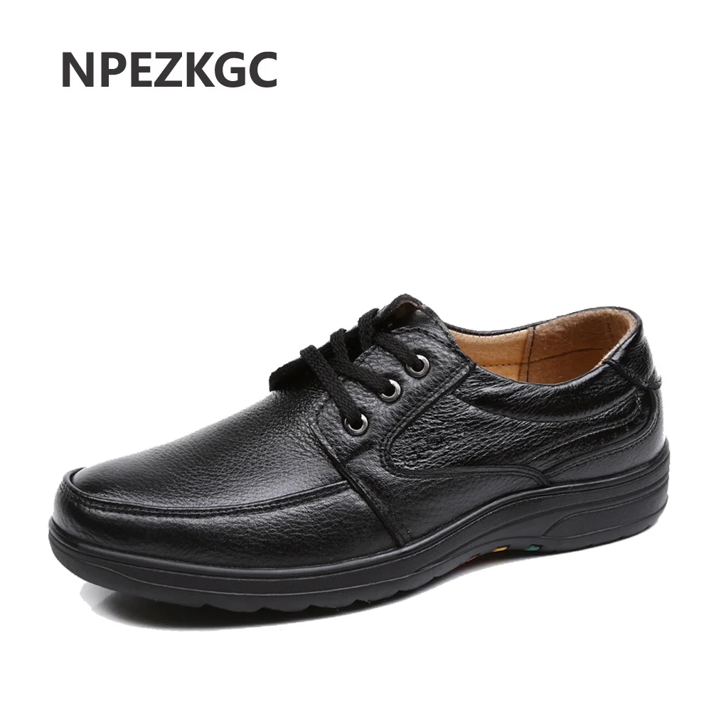 NPEZKGC Spring Men Shoes Leather Men's Loafers lace up Casual Middle-aged Wear-resistant Soft Bottom Business Shoes Man NPEZKGC Spring Men Shoes Leather Men's Loafers lace up Casual Middle-aged Wear-resistant Soft Bottom Business Shoes Man