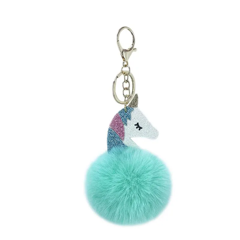 Car Keychain New PU Bright Color Unicorn Hair Ball keychain Car Keys Car Hang Girl Bag Pendant Jewelry Accessories Key Rings