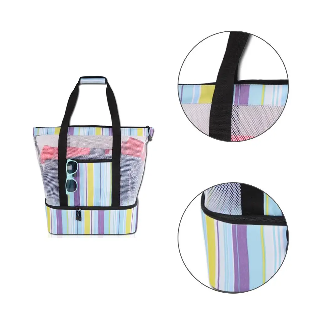 

Reusable Insulated Lunch Bag Summer Multi-function Picnic Beach Camping Mesh Insulation Bag Waterproof With A Zipper