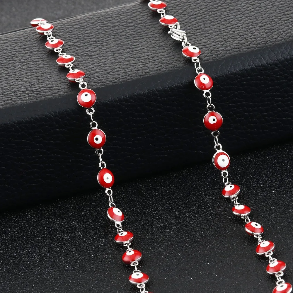 Женский кулон из нержавеющей стали, цепочка, ожерелье, красный цвет, эмаль, бусины от сглаза, ожерелье, турецкие ювелирные изделия для девочек, kolye CN48