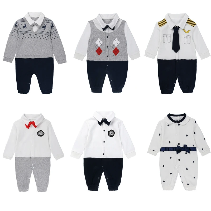 

romper body suit for newborn baby infant toddler kids knitted jumpsuit police gentleman suit long sleeve spring autumn 0 3 6 9