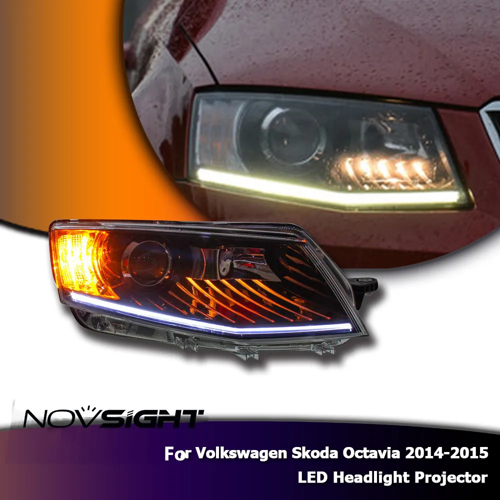 

NOVSIGHT 2Pcs LED Projector Headlight DRL Led Lamps Headilghts Projector For Volkswagen Skoda Octavia 2014-2015