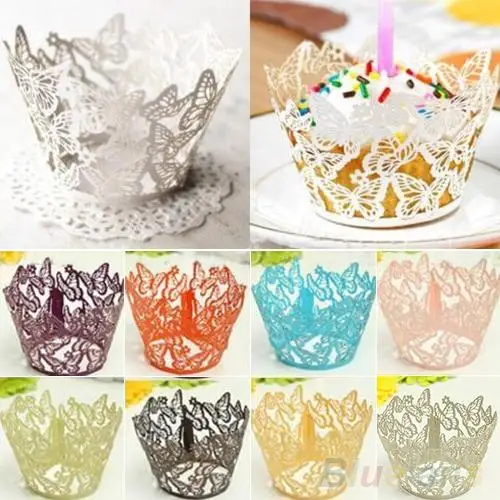 

12Pcs Hollow Butterfly Cupcake Muffin Wrappers Wraps Cases Wedding Party Decor