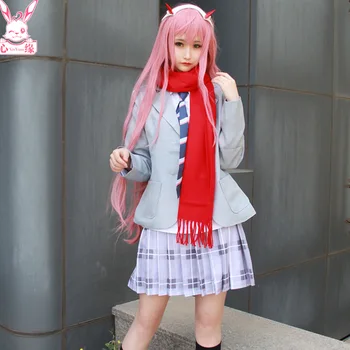 

DARLING in the FRANXX 02 Zero Two Costumes Halloween Carnival girl Anime uniforms Women's jacket pleated skirt scarf Cosplay