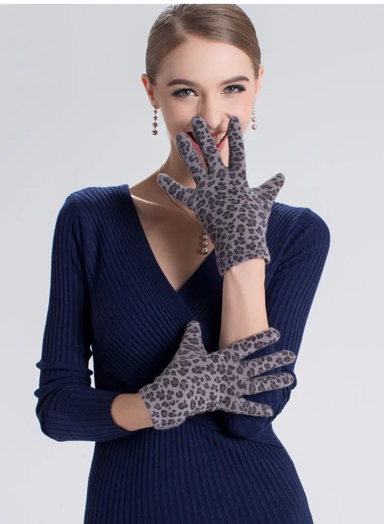 Женские осенне-зимние сексуальные перчатки, новые модные утепленные шерстяные перчатки с леопардовым принтом, 2 цвета, перчатки высокого качества