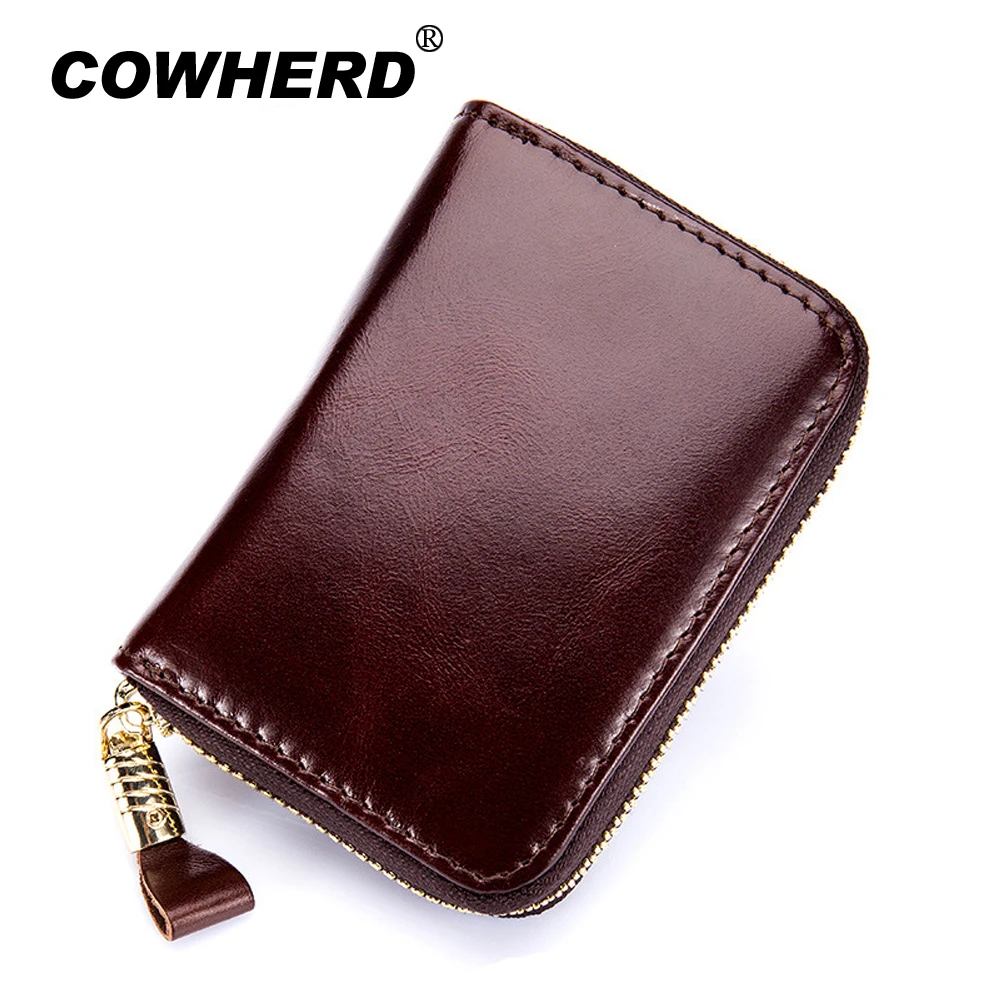 

Cowherd Oil wax the first layer cow leahter Fashion Genuine Leather Women Card Holder Big Capacity Female ID Credit Card Bag