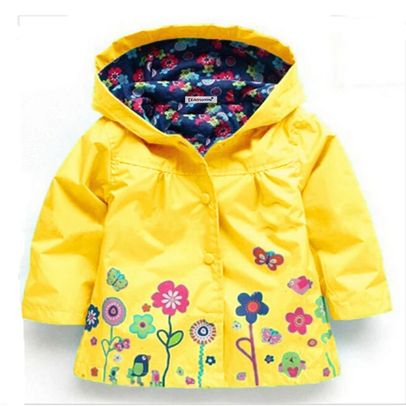 

From 2 to 6 years for little girls hooded 2018 Spring Autumn jackets casual outerwear for girls with flower pattern Waterproof B