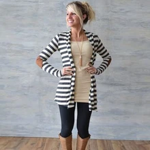 Mode baru 2017 Musim Gugur Pakaian Luar Wanita Lengan Panjang Bergaris Dicetak Kardigan Kasual Elbow Patchwork Rajutan Sweater Sexy