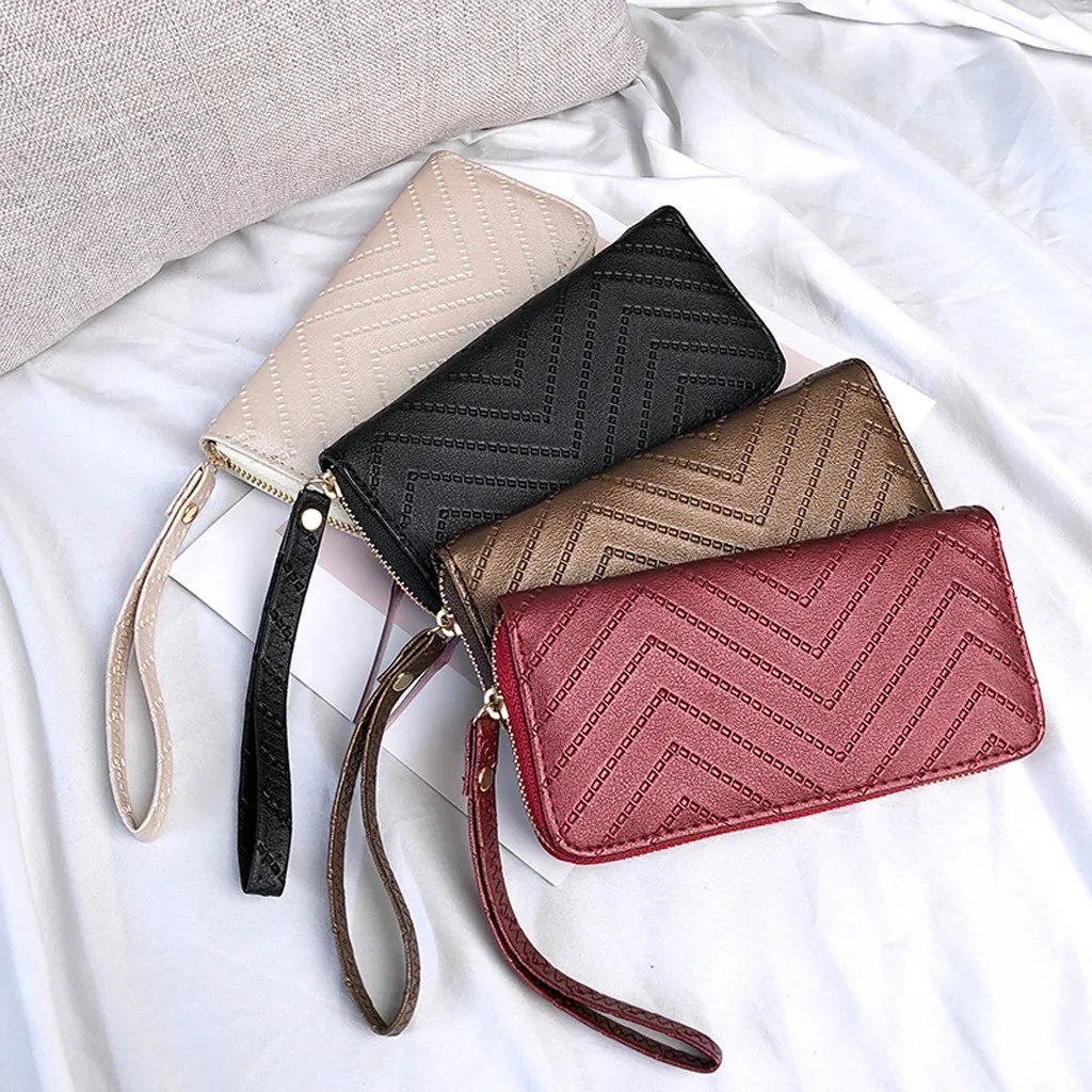 

Fashion Women Retro Pure Color Stripe Long Wallet Coin Purse Card Holder Handbag High Quality Clutch Money Bag Casual Handbags
