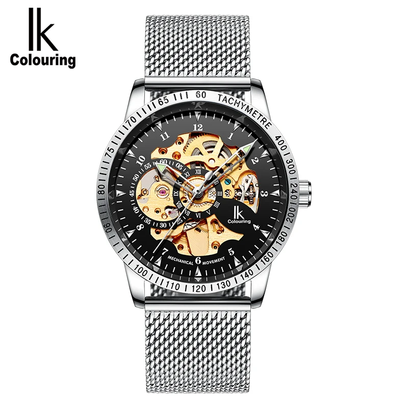 

IK colouring Mechanical Watch Mesh Stainless Steel Mens Watches Top Brand Luxury Automatic Self Wind Montre Automatique Homme