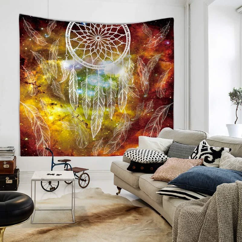 Beautiful Fantasy Feather Printed Hanging Tapestry Yoga Mat Home Decor Wall Tapestry Soft Livingroom Tapestry Bedroom Carpet