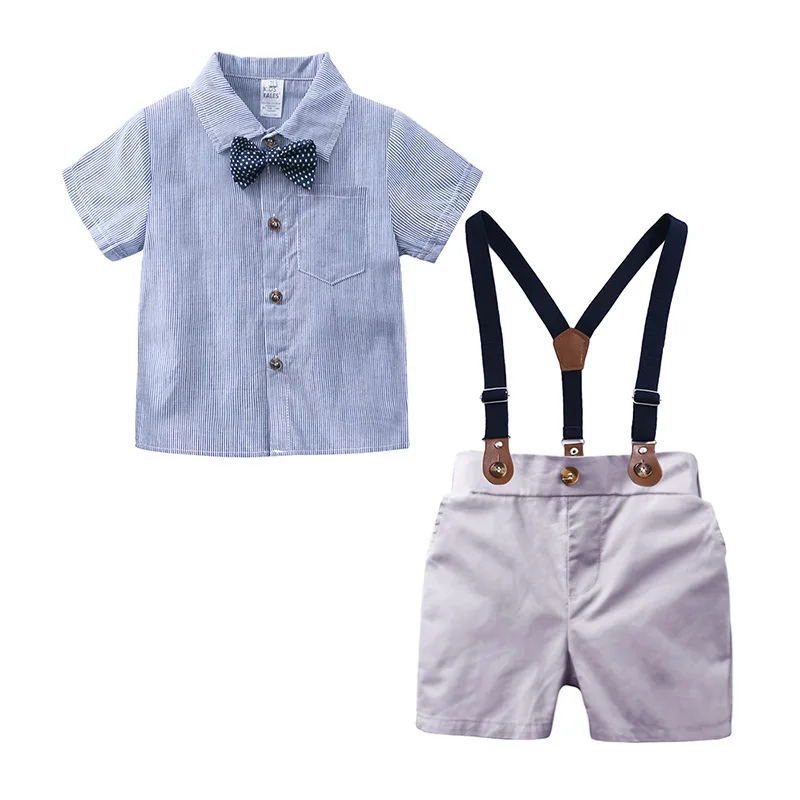 New Summer Boys Suit Children striped Shirt and shorts with tie 3pcs kids clothes boys outfits toddler clothing set |