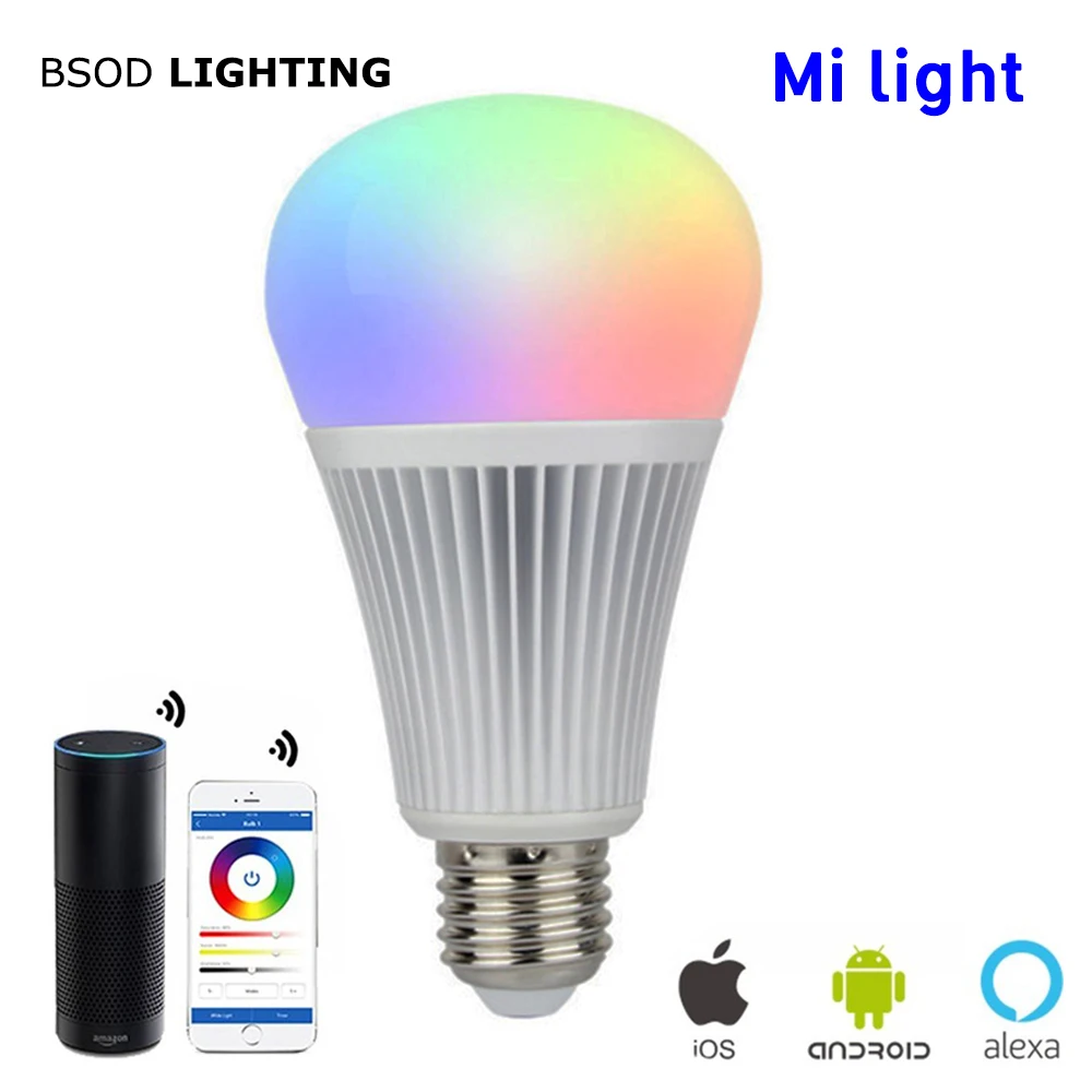 

BSOD Led Bulb Milight RGB CCT 9W Lamp Wireless wifi Dimmable Support Amazon Alexa Voice Control Smart APP Control Led Lighting