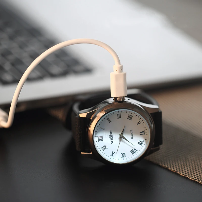 Портативные кварцевые наручные часы с зажигалкой для сигарет; защита от ветра вольфрама турбо Зажигалка USB перезаряжаемая плазменная дуговая зажигалка Мужские часы