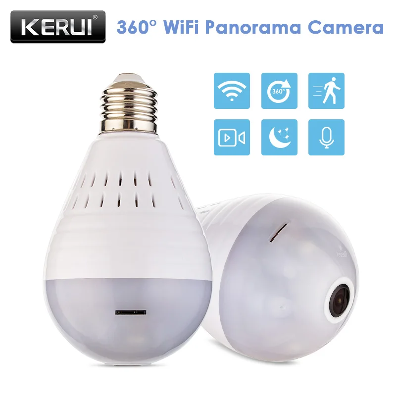 

KERUI LED Wireless Panoramic Fisheye Bulb Lamp Camera Home Security WiFi 960P IP Camera 360 Degree