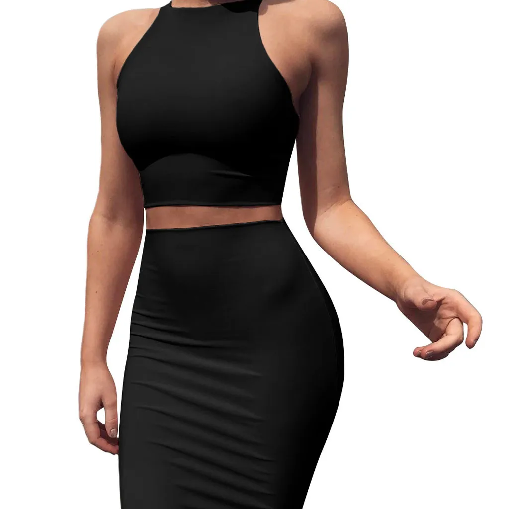 

2019 New Arrival bodycon dress women Slimming Sleeveless Medium Dress Two-piece Vest Dress party dresses Dropshipping #DA