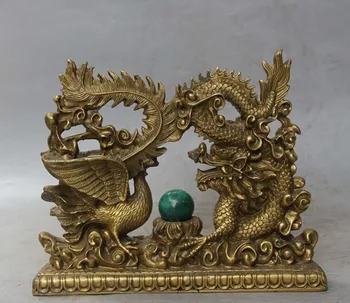 

handmade statue dragon phoenix Elaborate Chinese Brass Dragon Phoenix Sculpture mascot decoration brass factory outlets