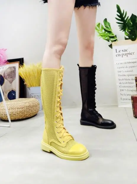 

High Quality Women's Shoes Woman Boots Fashion Breathable Flat Boots 2019 New Summer Mesh Hollow Belt Long Boots Shoes P15