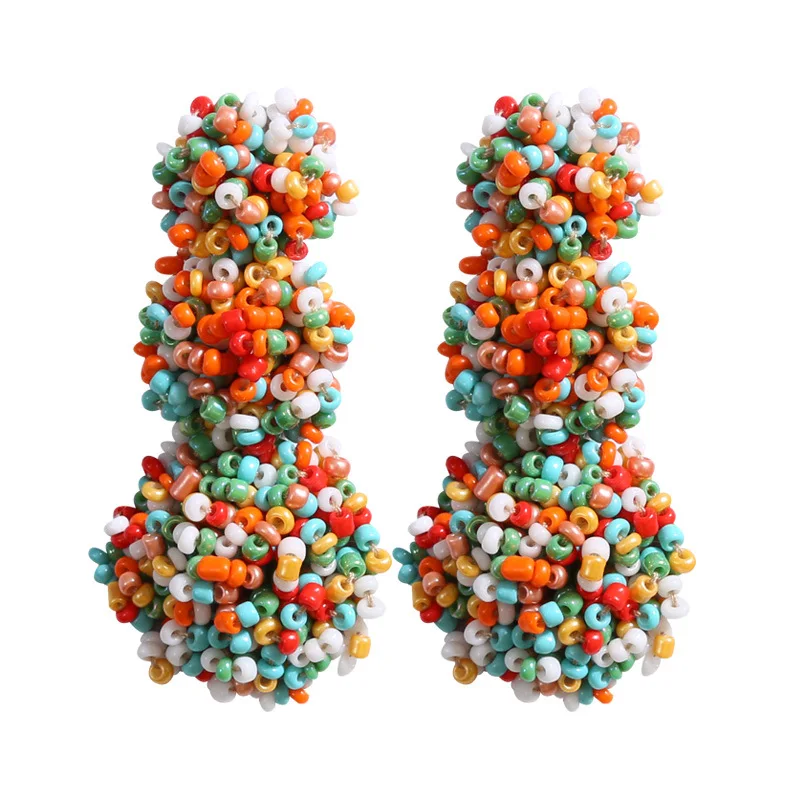 

Bohemia Handmade Beaded Tassel Earings for Women Fashion Multicolor Rainbow Ball Long Statement Hanging Earring Jewelry Gifts