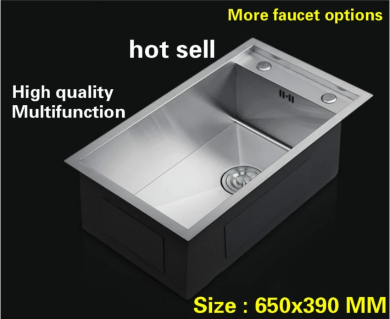 

Free shipping Apartment kitchen manual sink single trough high quality 304 stainless steel luxury hot sell 65x39x21 CM