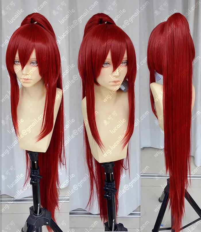 

Anime Fairy Tail Erza Scarlet Cosplay Wigs 100cm Long Wine Red Heat Resistant Synthetic Hair Wig + Wig Cap