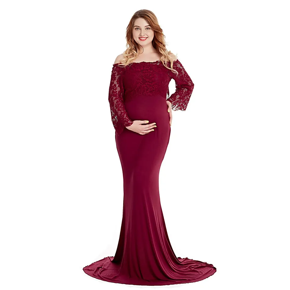VOGUEON женское платье для беременных для фотосъемки с длинными рукавами кружевное женское платье-макси для беременных модные вечерние платья для душа - Цвет: Dress 1 Only
