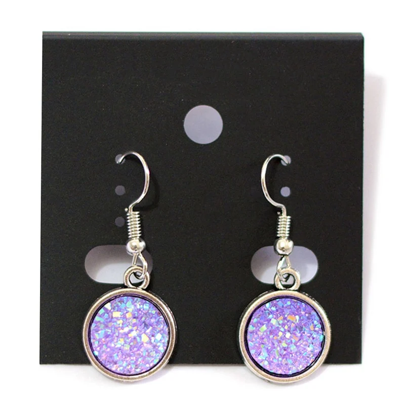

Resin Drusy Drop Earrings Dull Silver Color AB Color Round Handmade Chic Earrings Jewelry for Women
