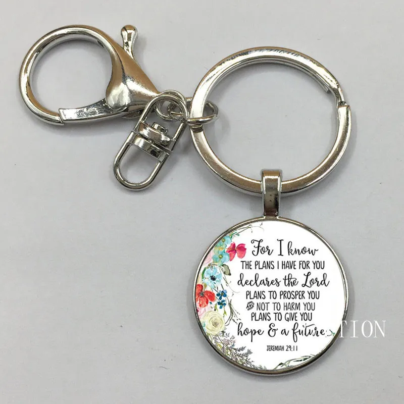 

NEW Jeremiah 29 11 For I know the plans I have for you Bible Verse Pendant Keychain Glass Cabochon Charm Christian Keychain
