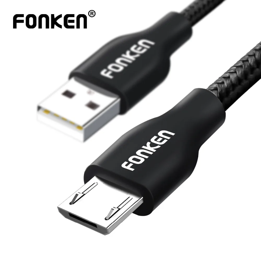 Кабель Micro USB FONKEN, быстрое зарядное устройство, кабель для телефона, Макс. 2,4 А, шнур для зарядки, нейлоновый плетеный провод, кабели для передачи данных для мобильных телефонов Android
