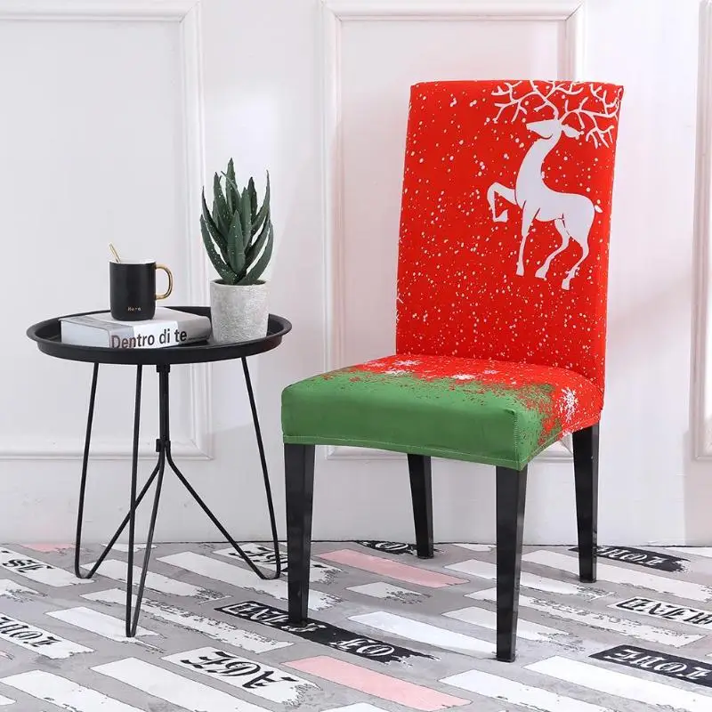 

1PC Christmas Print Chair Cover Stretch Elastic Slipcovers Chair Covers Removable Slipcover For Dining Room Banquet XMAS Decor