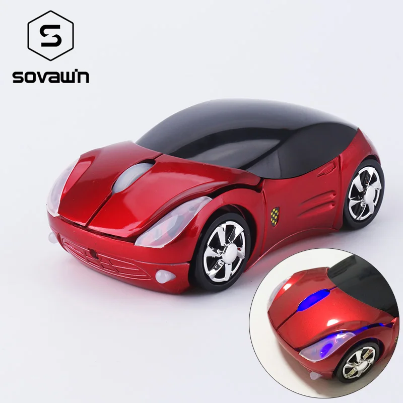 Sovawin мини Перезаряжаемые светодиодной вспышкой 1200 Точек на дюйм 2.4 г Мини Беспроводной Мыши автомобиль форме Mause USB оптическая Мыши