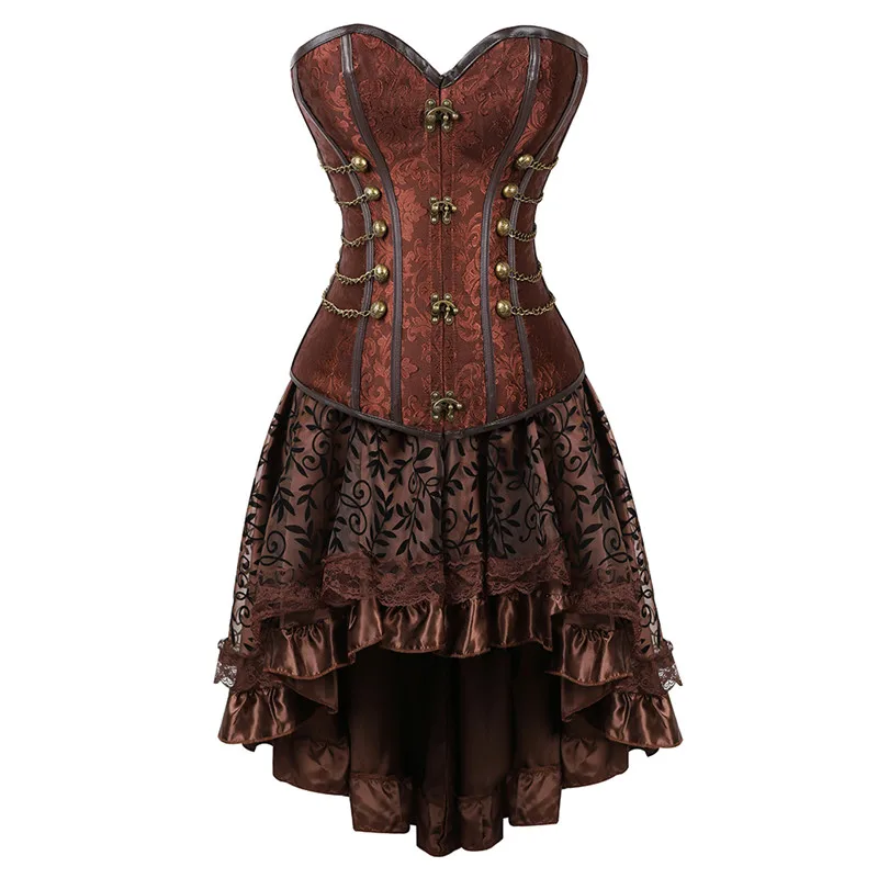 

New arrival Women Steampunk Overbust Corset Dress Vintage Gothic Victorian Brocade Corset Skirt Set Halloween Costume Plus Size