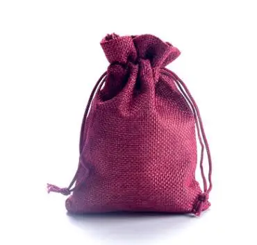 50 шт. Винтажный стиль ручной работы цвет натуральный Мешковина льняной ювелирные изделия дорожный мешочек для хранения мини конфеты джут упаковка сумки для подарка - Цвет: wine red