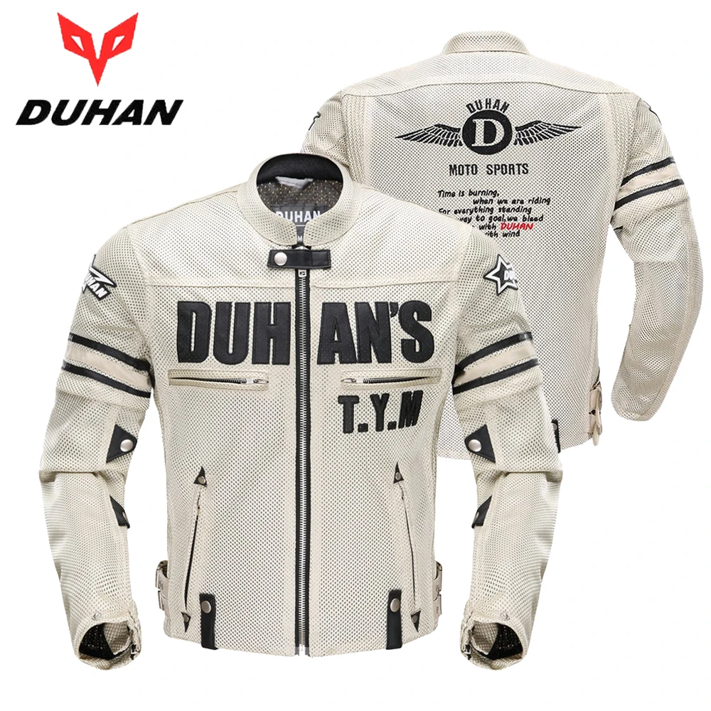 

newest Duhan Motorcycle Fashion Racing Jackets Breathable Sleeve Removeable mesh Jacket CE Protective pads Jackets
