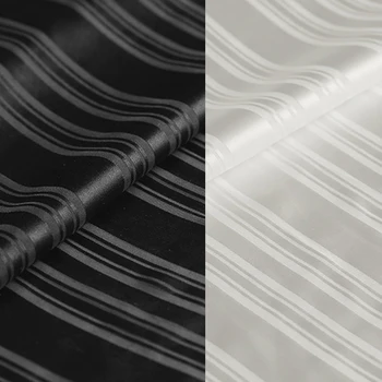

138CM Wide 14MM Stripe Thin White Black Silk Fabric for Summer Dress Jacket Pants DE1030