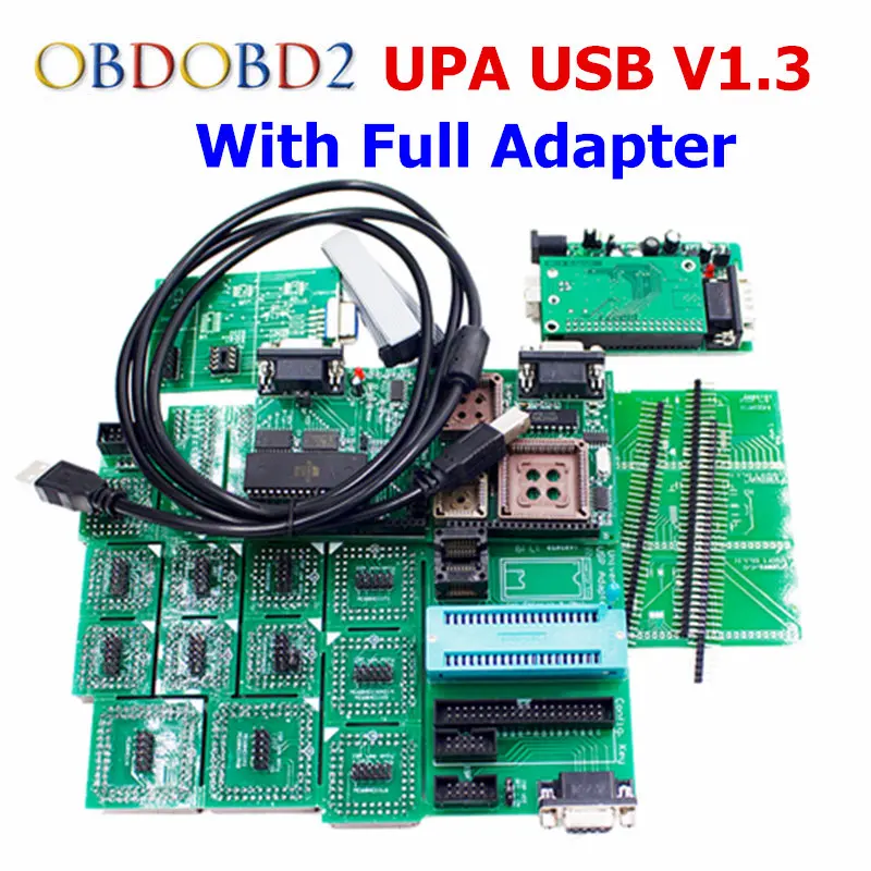 Green Adapter UPA USB Serial Programmer V1.3 Full Sets Auto ECU Chip Tuning Programmer EEPROM UUPROG V1.3.0.14 OBD2 ECU Adapters 2017 free shipping upa usb programmer v1 3 upa usb full adapters upa chip tuning tool ecu programmer serial programmer by dhl