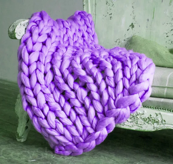 Модное шерстяное вязаное одеяло, 100x180 см, ручная вязка, толстое трикотажное одеяло из мериносовой шерсти, объемное вязаное одеяло, вязаное одеяло - Цвет: Purple